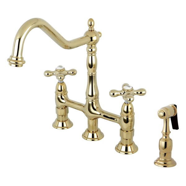 KS1272AXBS Heritage Bridge Kitchen Faucet W/Brass Sprayer, Brass